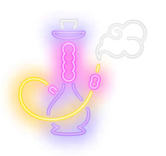 Neon icon of  with smoke on brick wall background. Smoking concept. Bright neon sign element can be used for lounge, club and cafe advertising.